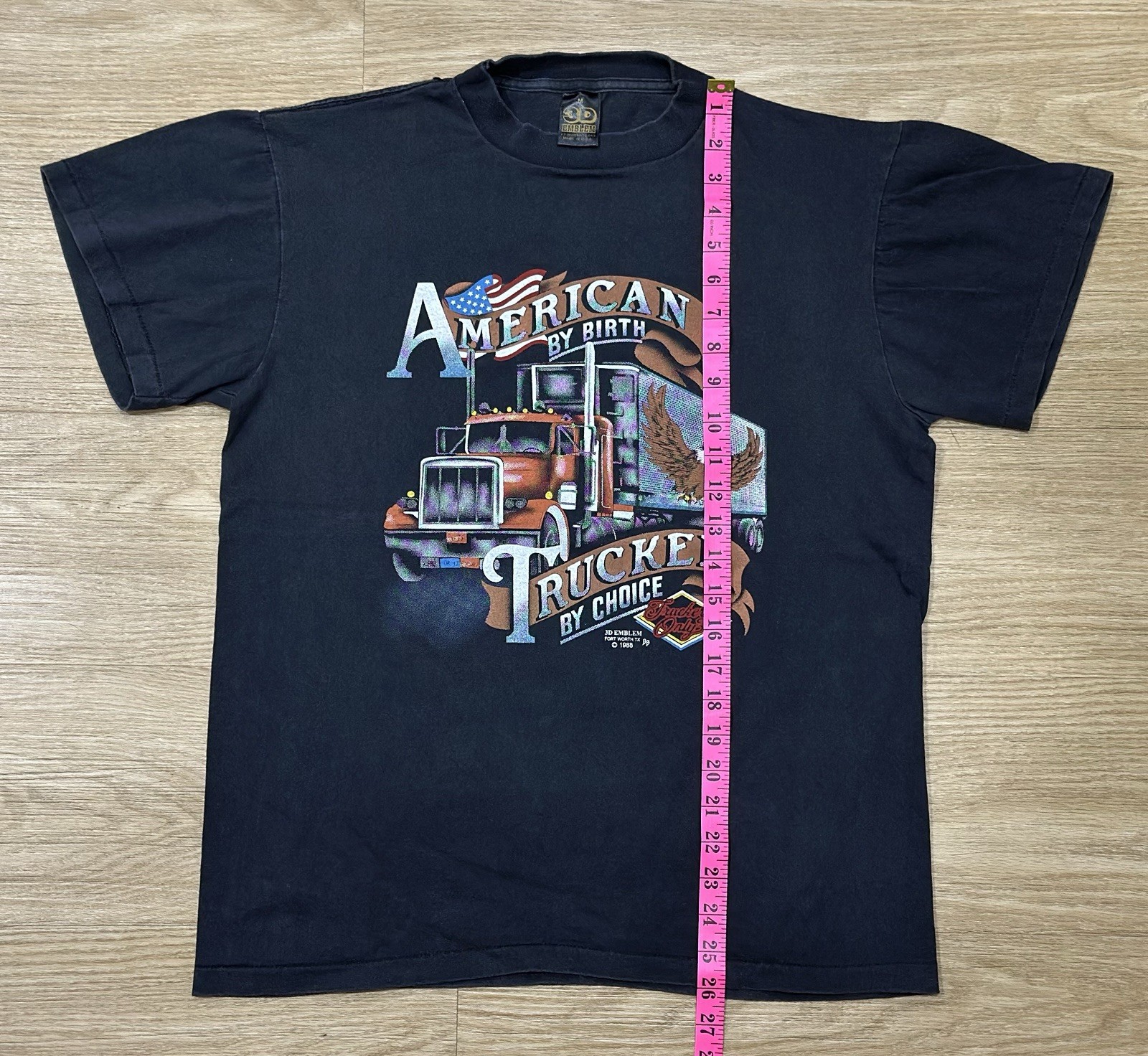AMERICAN BY BIRTH TRUCKER BY CHOICE vintage 1988 3D EMBLEM shirt BIKER Harley