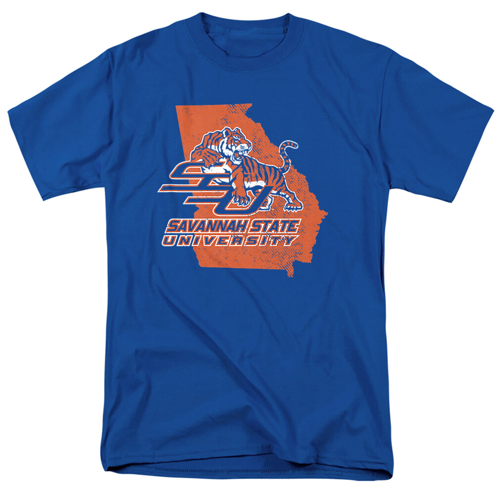 Savannah State University Adult T-Shirt State Shape, Royal Blue, S-5XL
