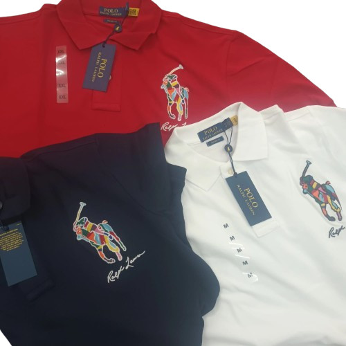 Polo Ralph Lauren Custom Fit Big Pony Mesh Polo Cotton Tshirts Navy color Medium