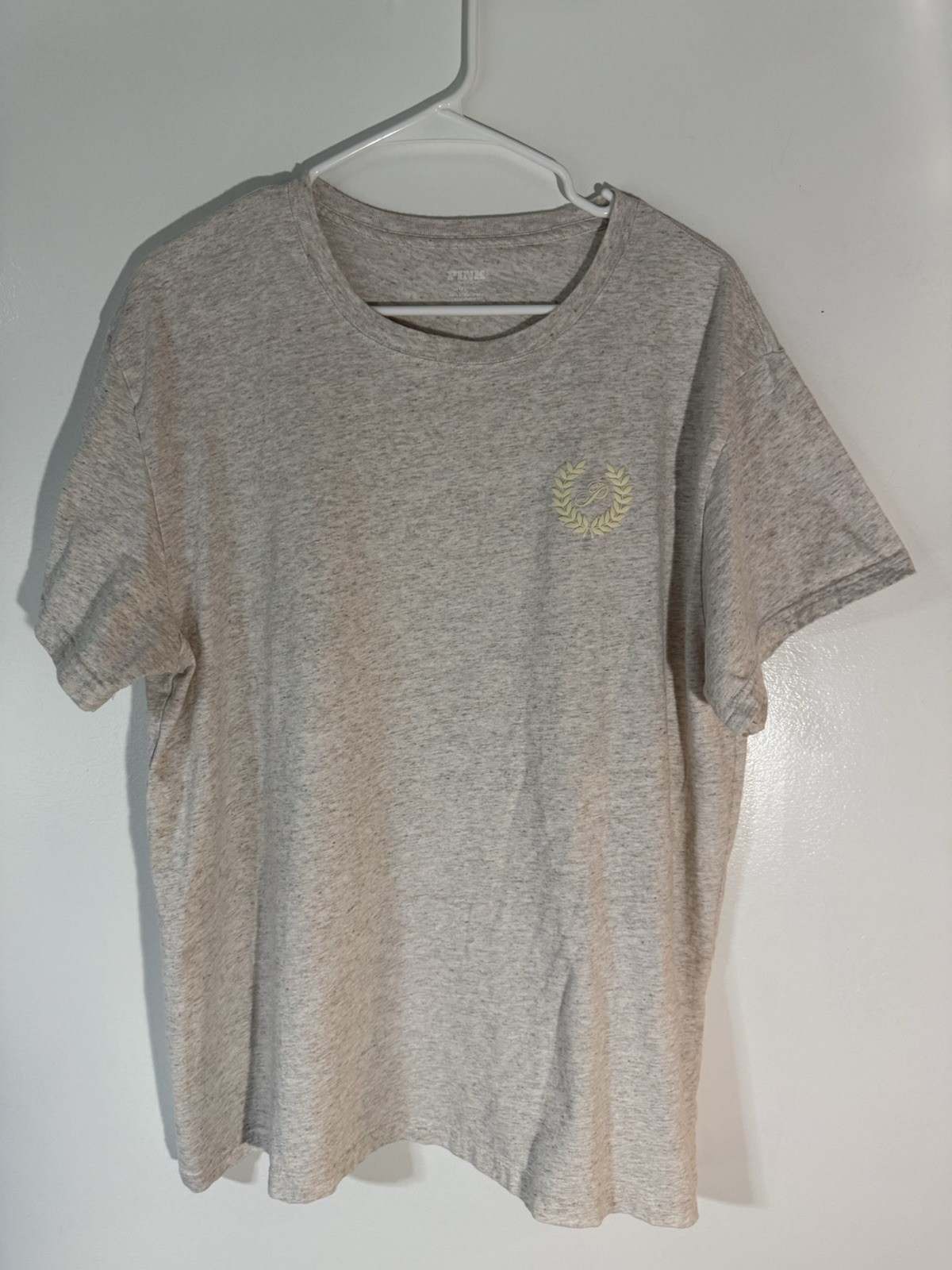 PINK beige Cotton Knit Crew Neck Short Sleeve Logo T-Shirt Regular Fit M