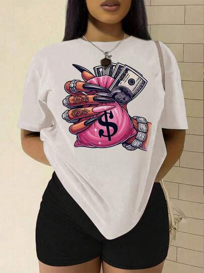 Graphic Print Drop Shoulder T-Shirt,size S to 5XL