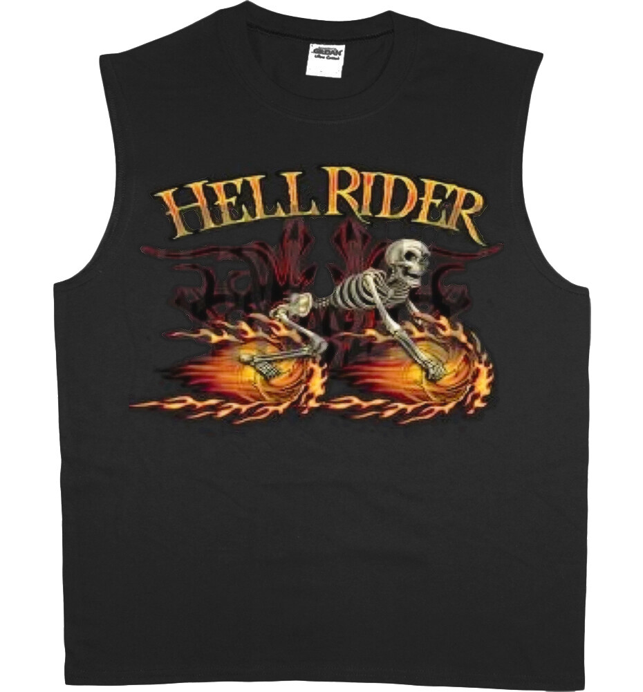 Mens Sleeveless T-shirt Muscle Tee Hell Rider Biker Shirt Tank Top