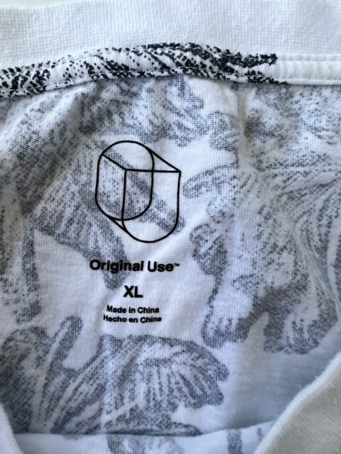 Mens Original Use sz XL White/Navy Blue Palm Tree Print T-Shirt Vacation Beach