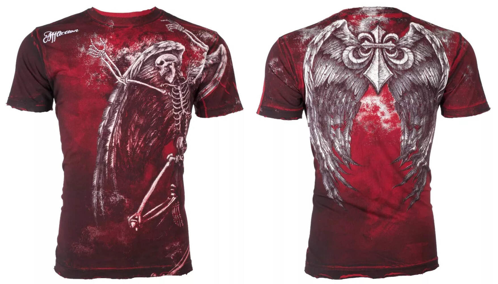 $58 AFFLICTION Red RELINQUISH Short Sleeve Slim Fit Y2K T-shirt MMA ELITE NWT