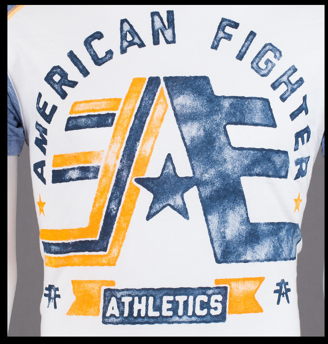 AMERICAN FIGHTER White Blue Orange STONEY BROOK Athletic Graphic T-shirt NWT