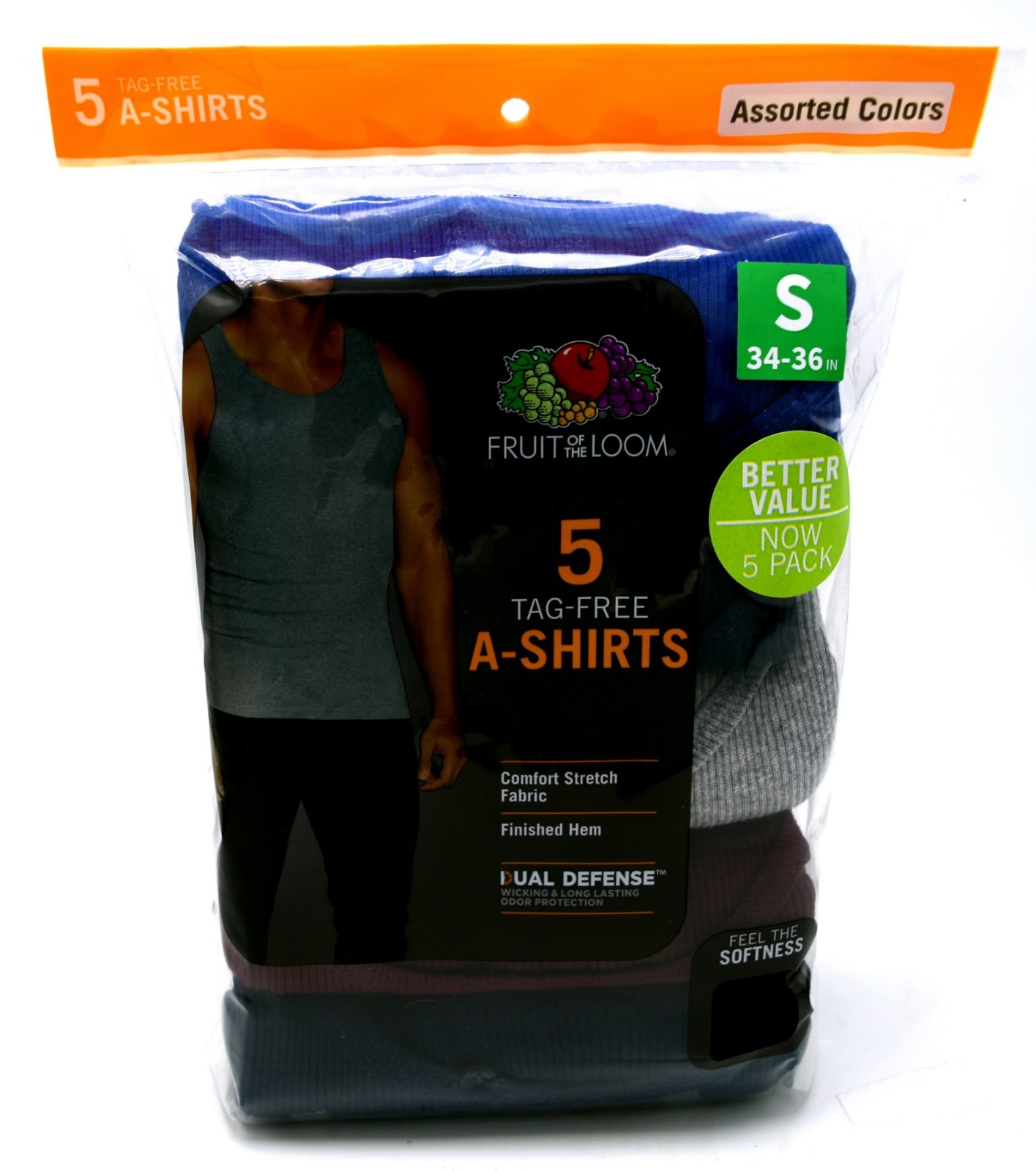 5 Blue Gray Red Small S 34-36 Inch A-Shirt Tanks Fruit Of The Loom CH 86-91 CM