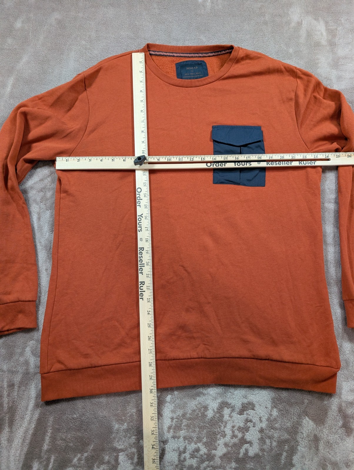 Nomad Mens XL Crewneck Sweatshirt Rust Orange Flap Chest Pocket