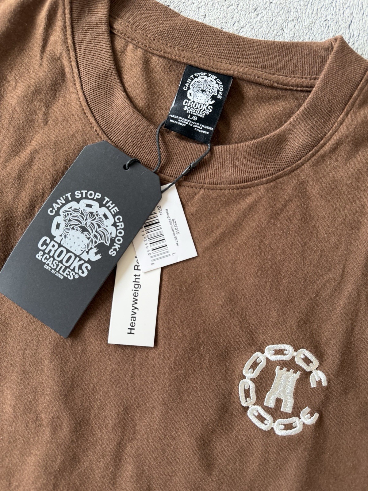 Crooks & Castles Men’s Graphic Tee Streetwear Skater Brown T-Shirt Large Print