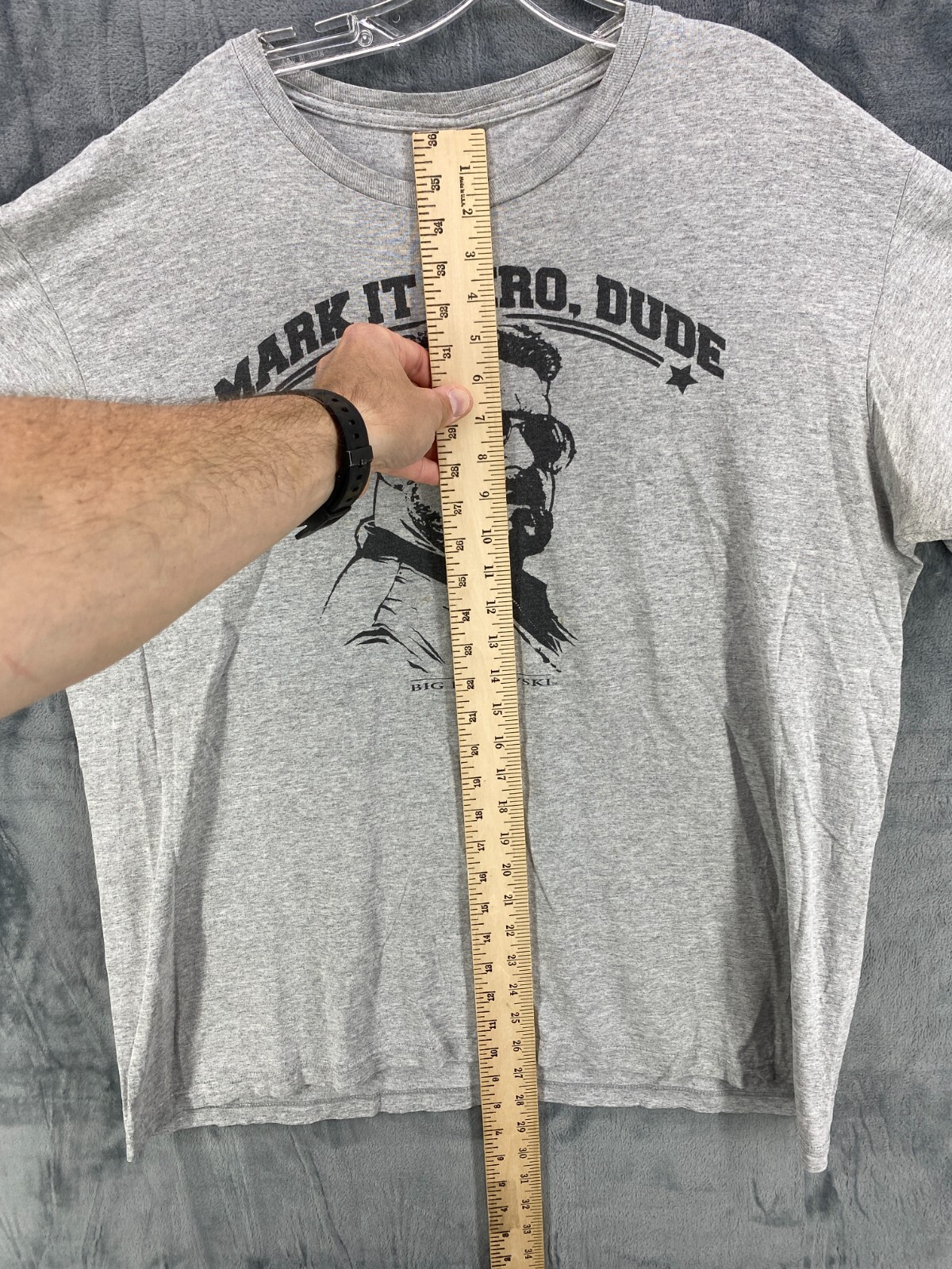 The Big Lebowski Mark It Zero Dude Walter Bowling T Shirt XL Slim Fit Gray FLAW