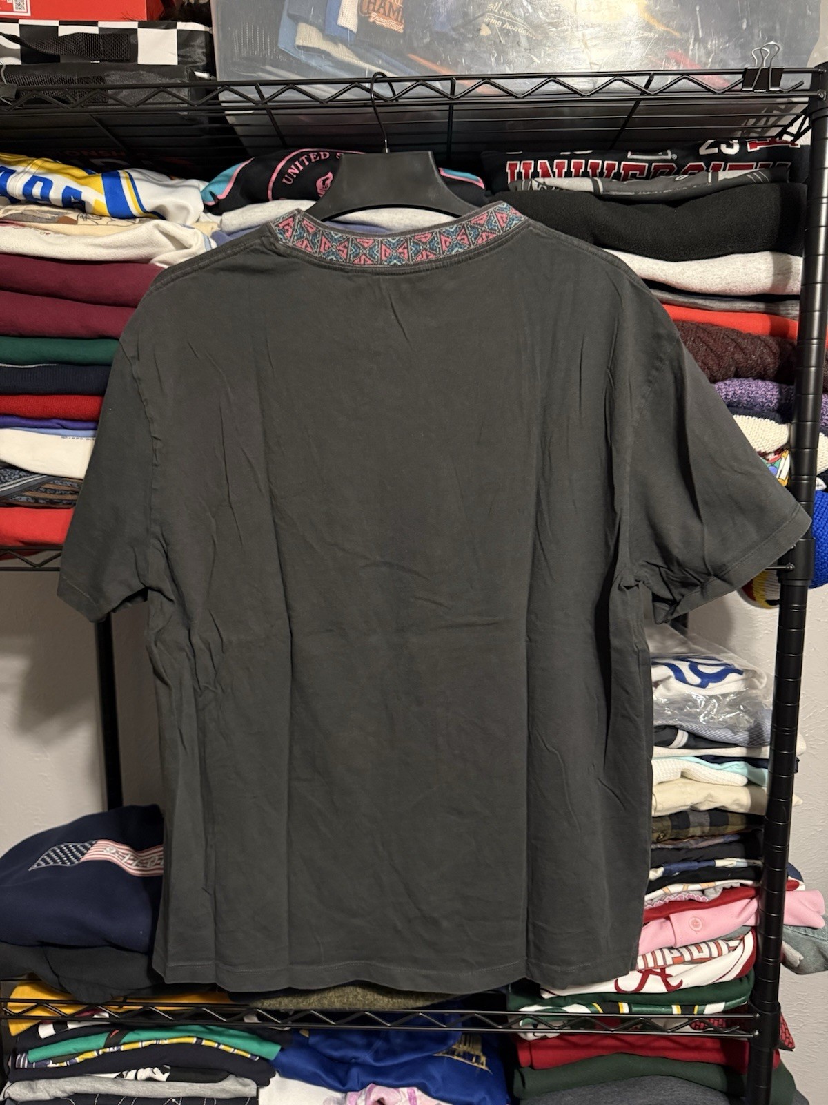 Quiksilver x Apres Surf Patterned Mock Neck T-Shirt Mens Large Black