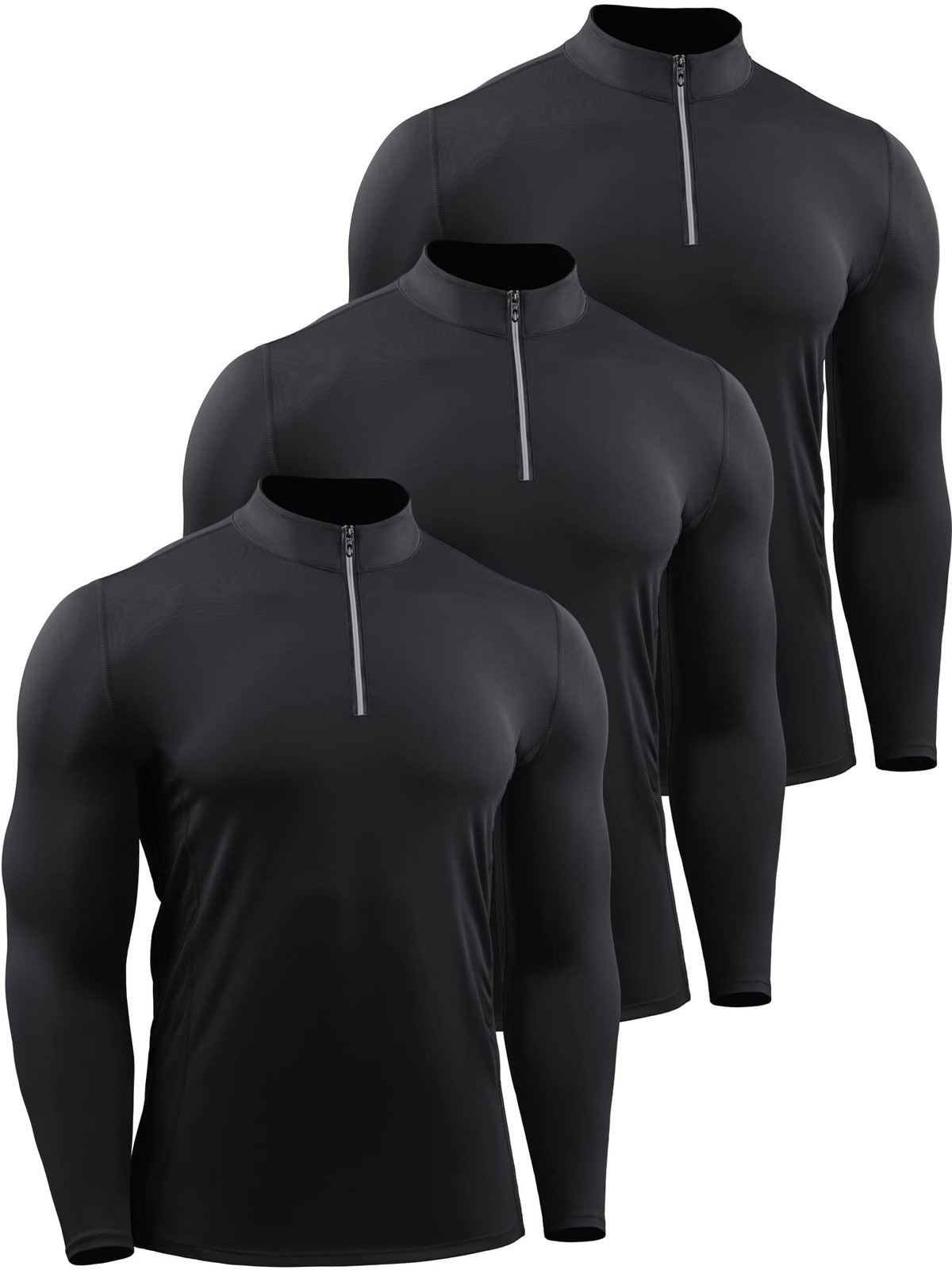 Men’s Compression Shirts 1/4 Zip Pullover Long Sleeved Running Shirts 3 Pack,…