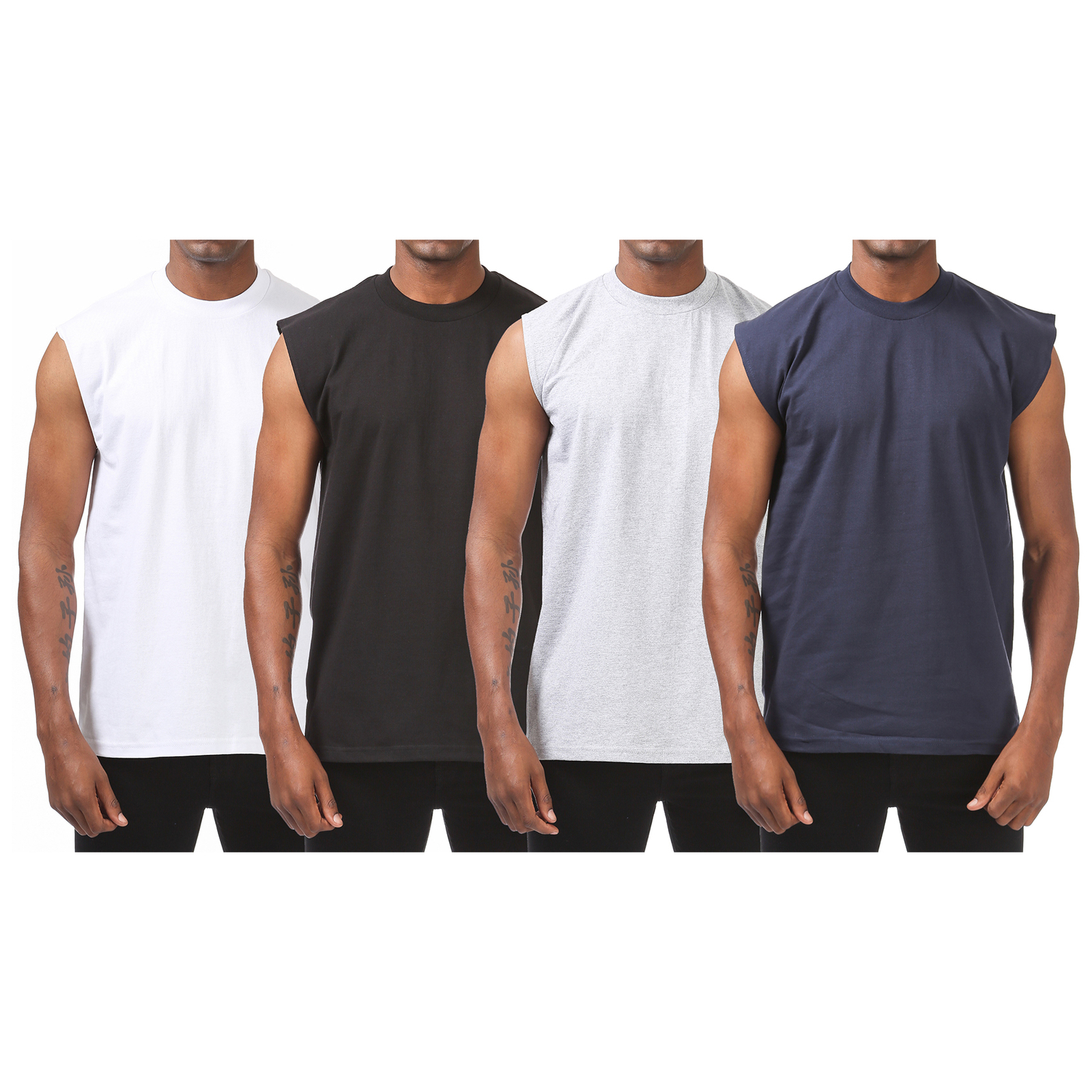 3 Pack Pro Club Heavyweight Crew Neck Sleeveless Muscle T-Shirt