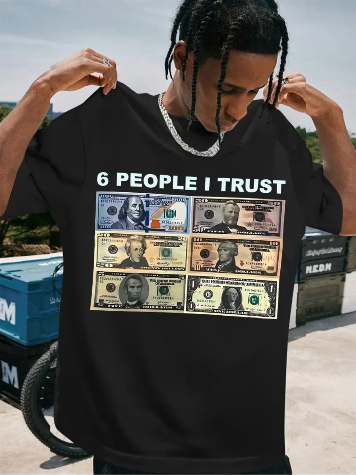6 People I Trust Funny Money Graphic T-Shirt Dollar Bill Humor Meme Tee