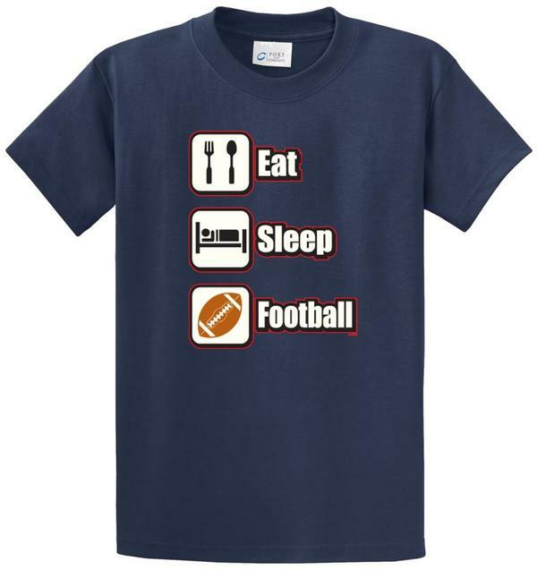 EAT SLEEP FOOTBALL Printed Tee Shirt for Men in Regular and Big and Tall Sizes