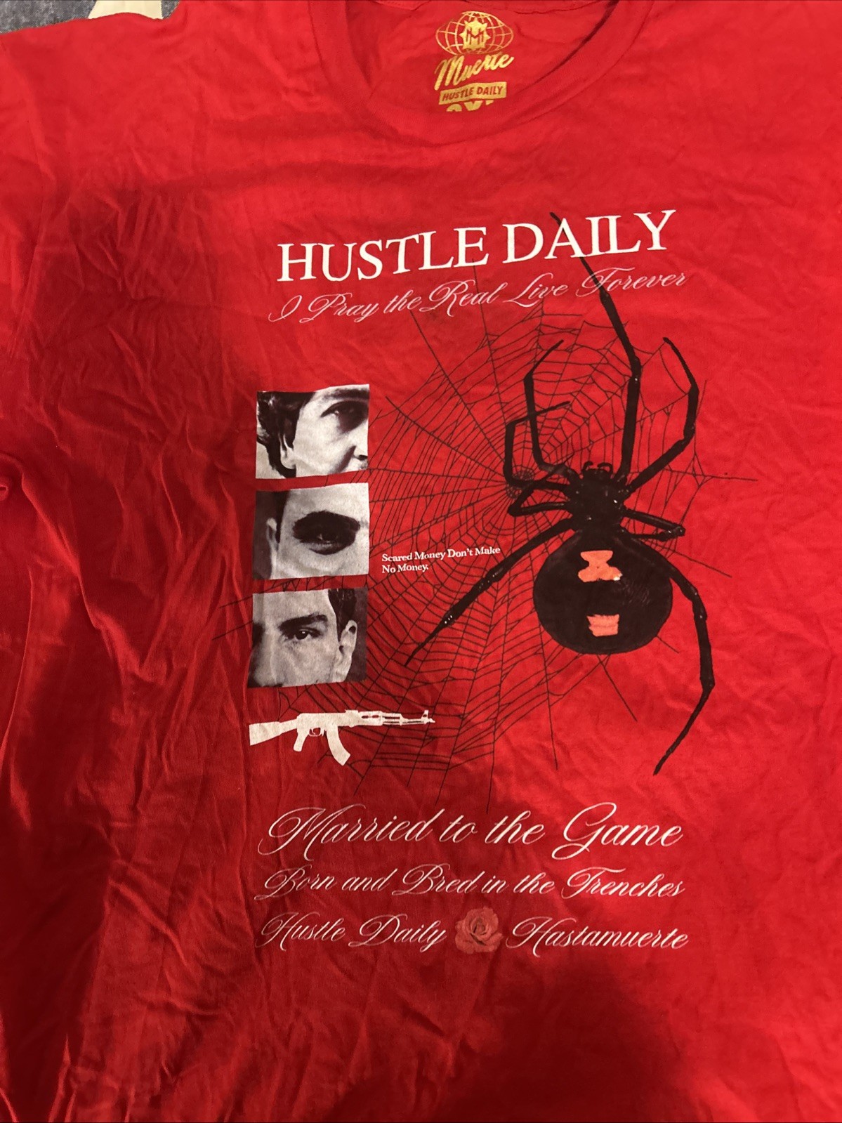 Men’s Red Muerte Hustle Daily Short Sleeve T-shirt 2XL Black Widow Spider Web