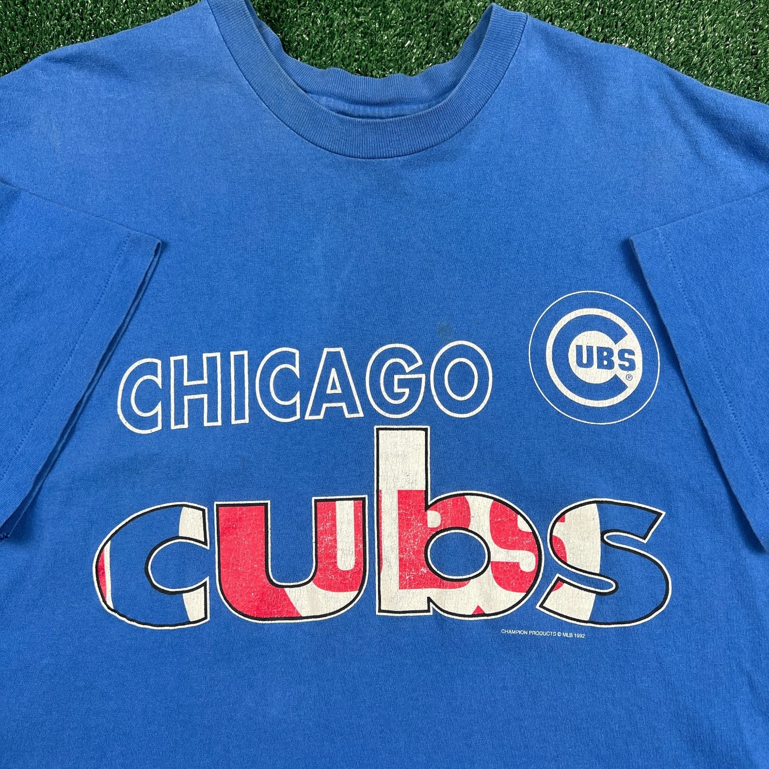 Vintage Hanes MLB Chicago Cubs Single Stitch Spellout T-Shirt Men’s 2XL Blue 90s