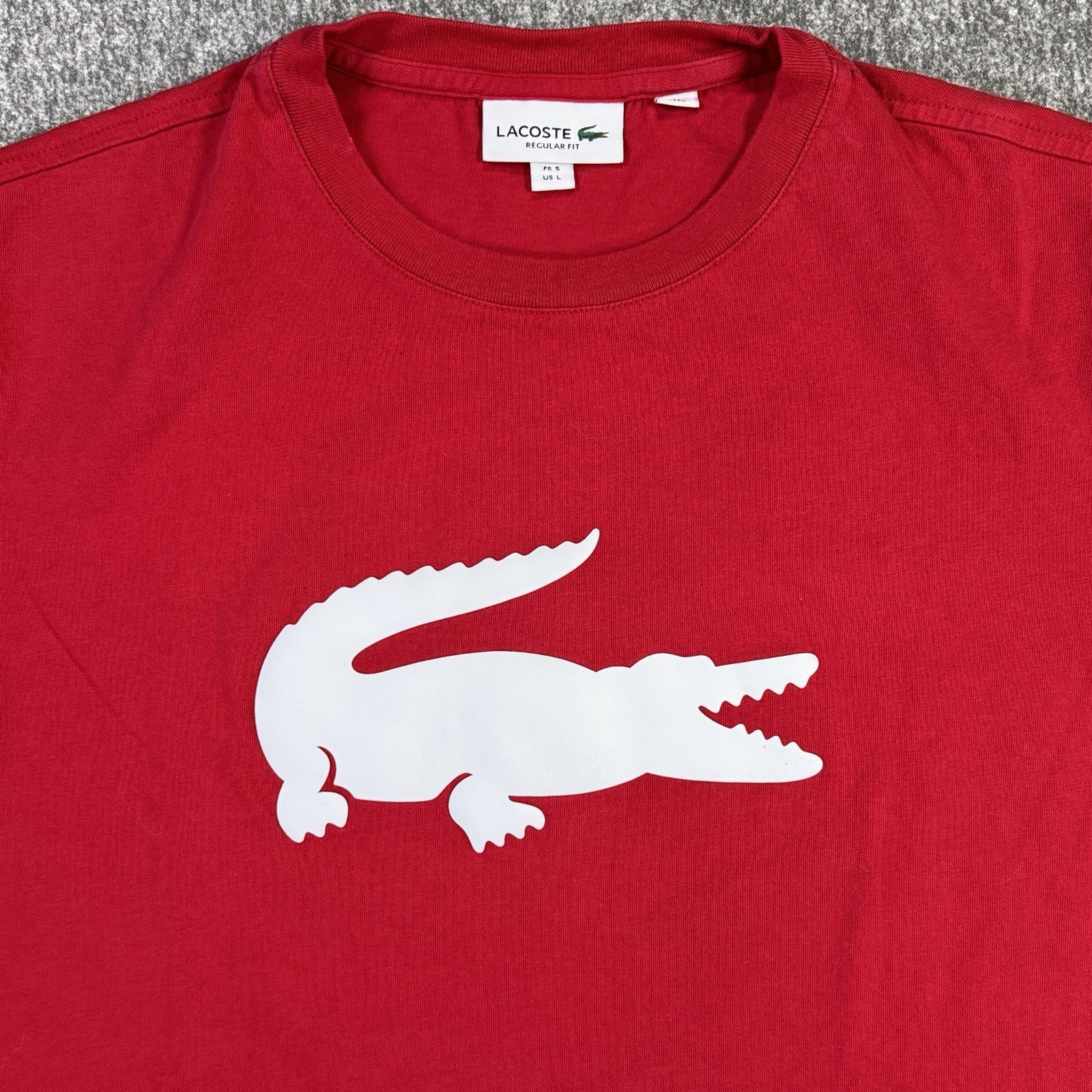Lacoste Mens L Tonal Crocodile Graphic Print T-Shirt Red/White Athletic Fit Slim