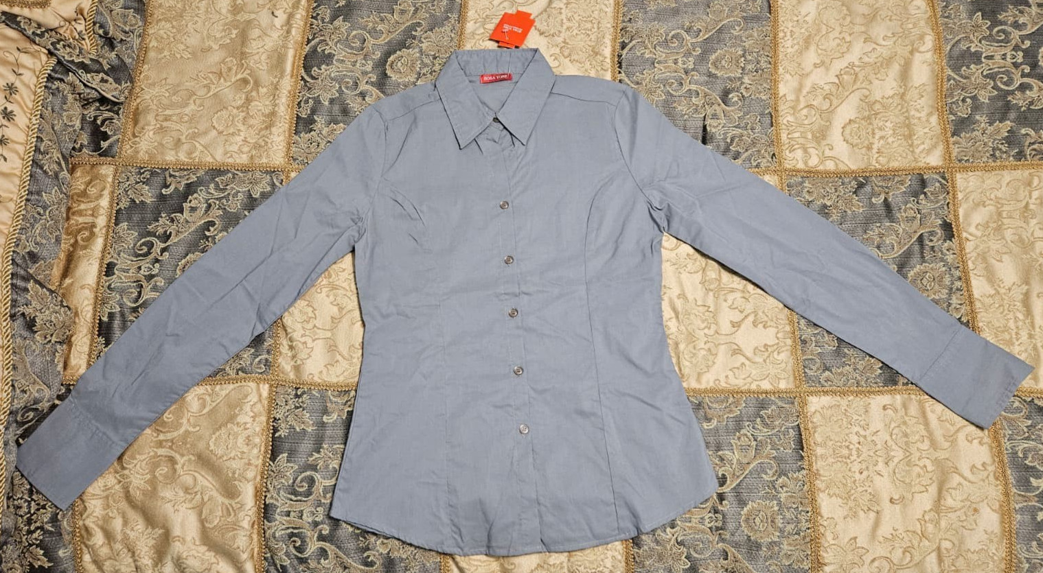Rosa York Women’s Grey Fit Cotton Long Sleeve Collared Button-Up Shirt