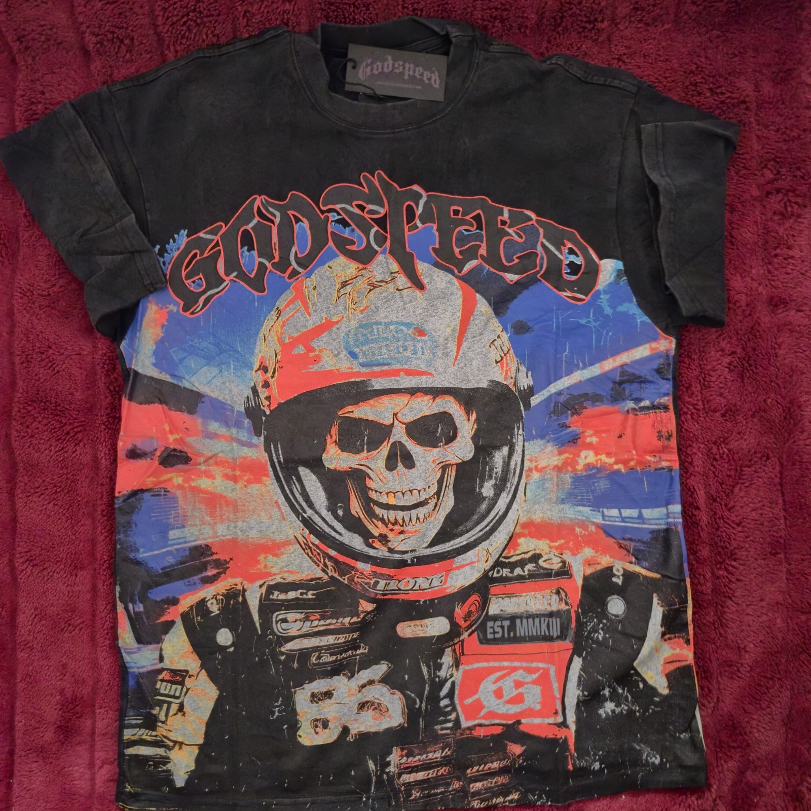 Godspeed New York Racing Skull Graphic Tee Faded Black Mens Large NWT Shirt