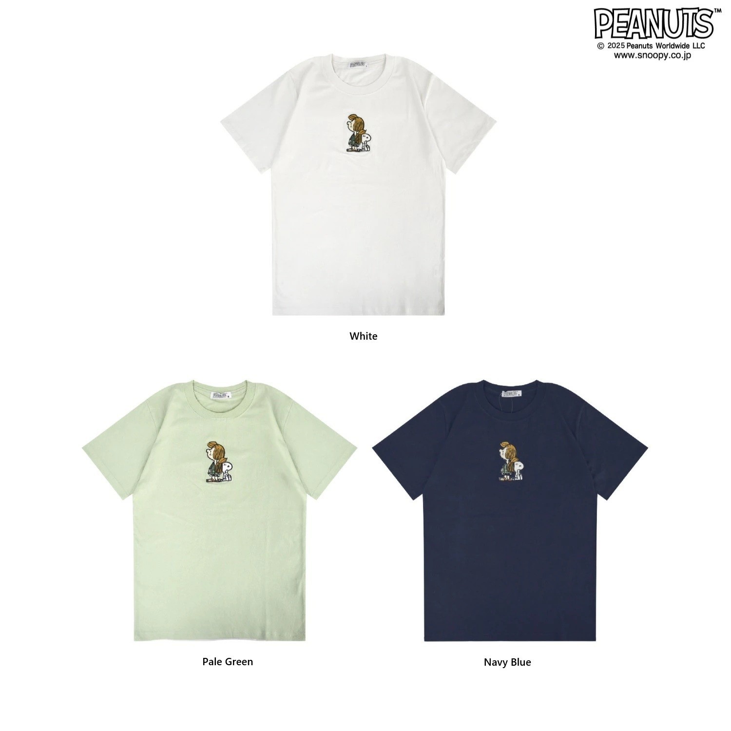 Peanuts Snoopy & Peppermint Patty Embroidery T Shirts S/M/L 3 Colors Variation