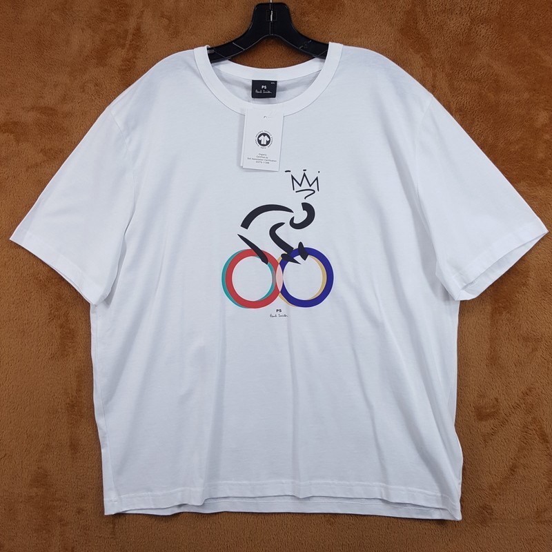 PAUL SMITH Shirt Mens XXL White Pullover Crew Graphic Cyclist Bike Logo T-Shirt
