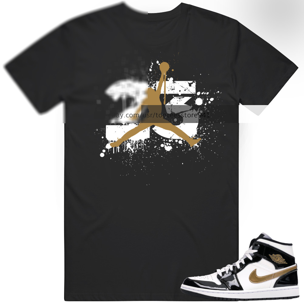 Shirt To Match Air Jordan 1 Mid Patent Black White Gold Men