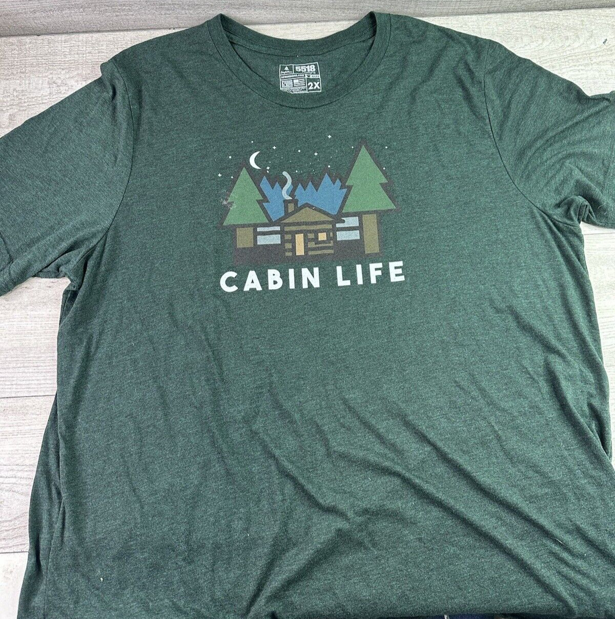 5518 Designs Mens 2XL Short Sleeve Shirt Cabin Life Dark Green