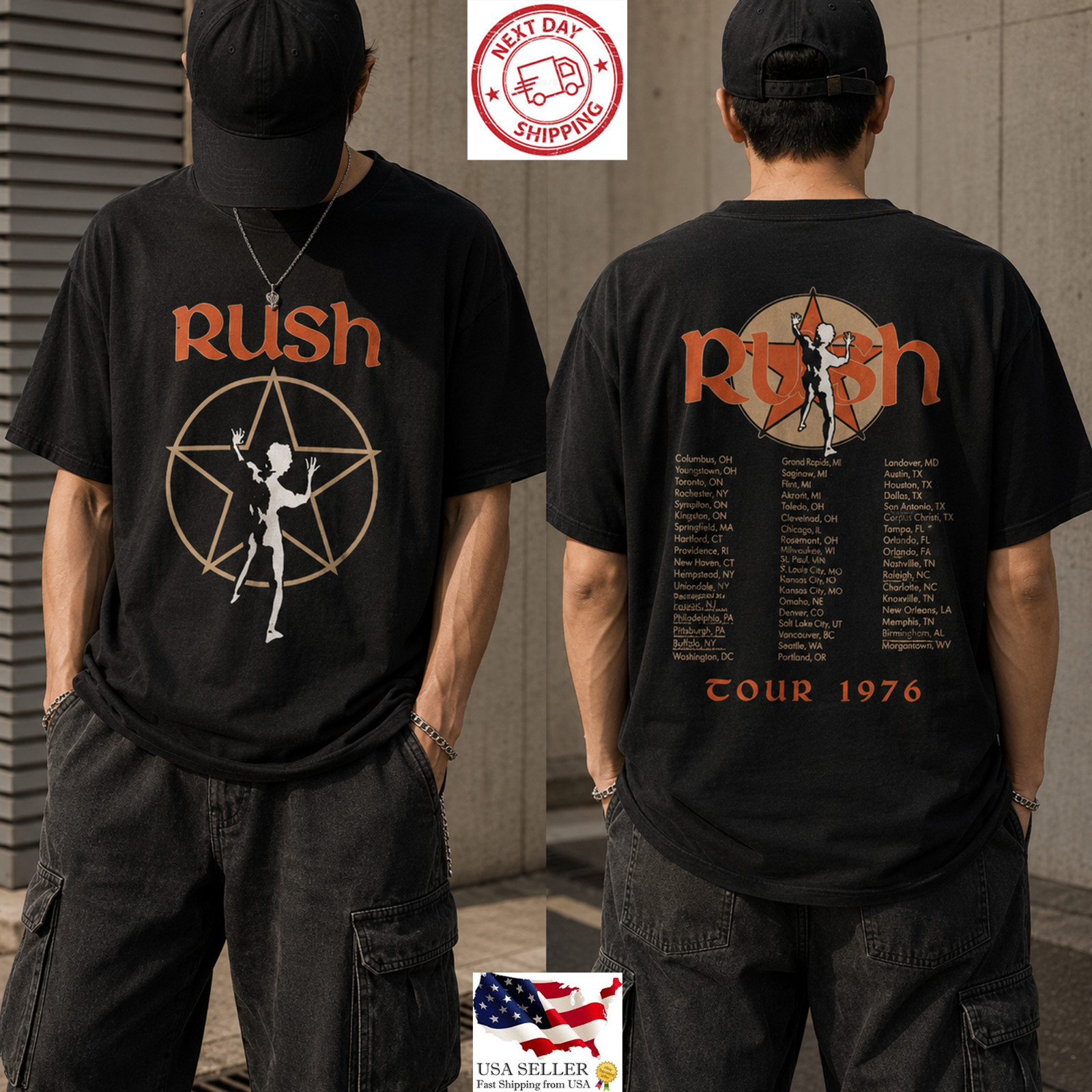 Rush Tour 1976 Vintage Rock Band Shirt Double Sided Concert Tee