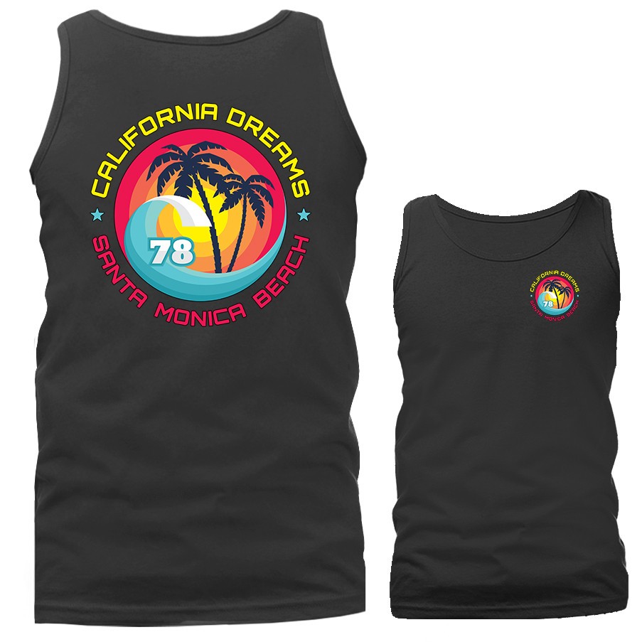 California Dreams Santa Monica Beach Retro Surf Palm Tree Tank Top