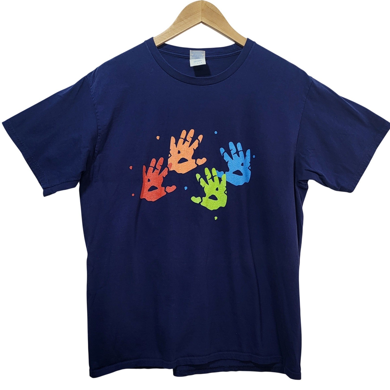 Port & Company Navy Blue Handprint Graphic Tee Shirt Large Ring Spun Cotton