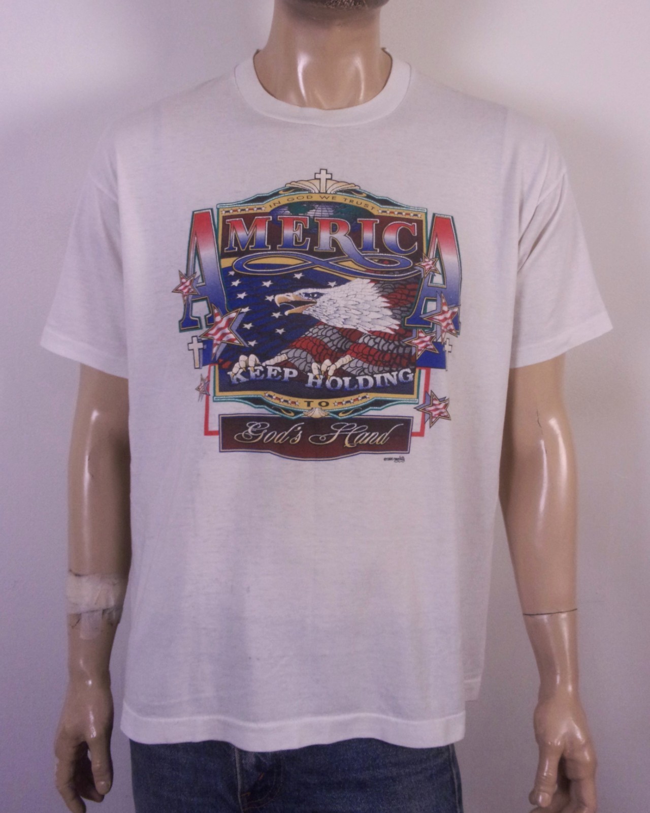 vintage 90s single stitch America Keep Holding God’s Hand T-Shirt Xian Jesus XL
