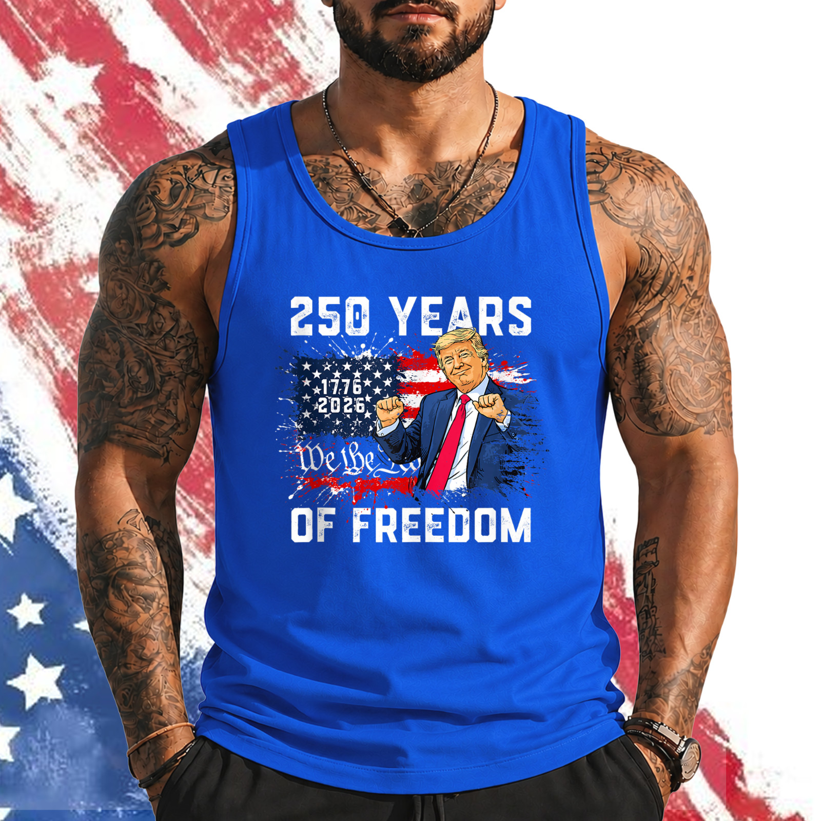 Trump 250th Birthday of America Flag 2026 250th 4th of July Tank Top