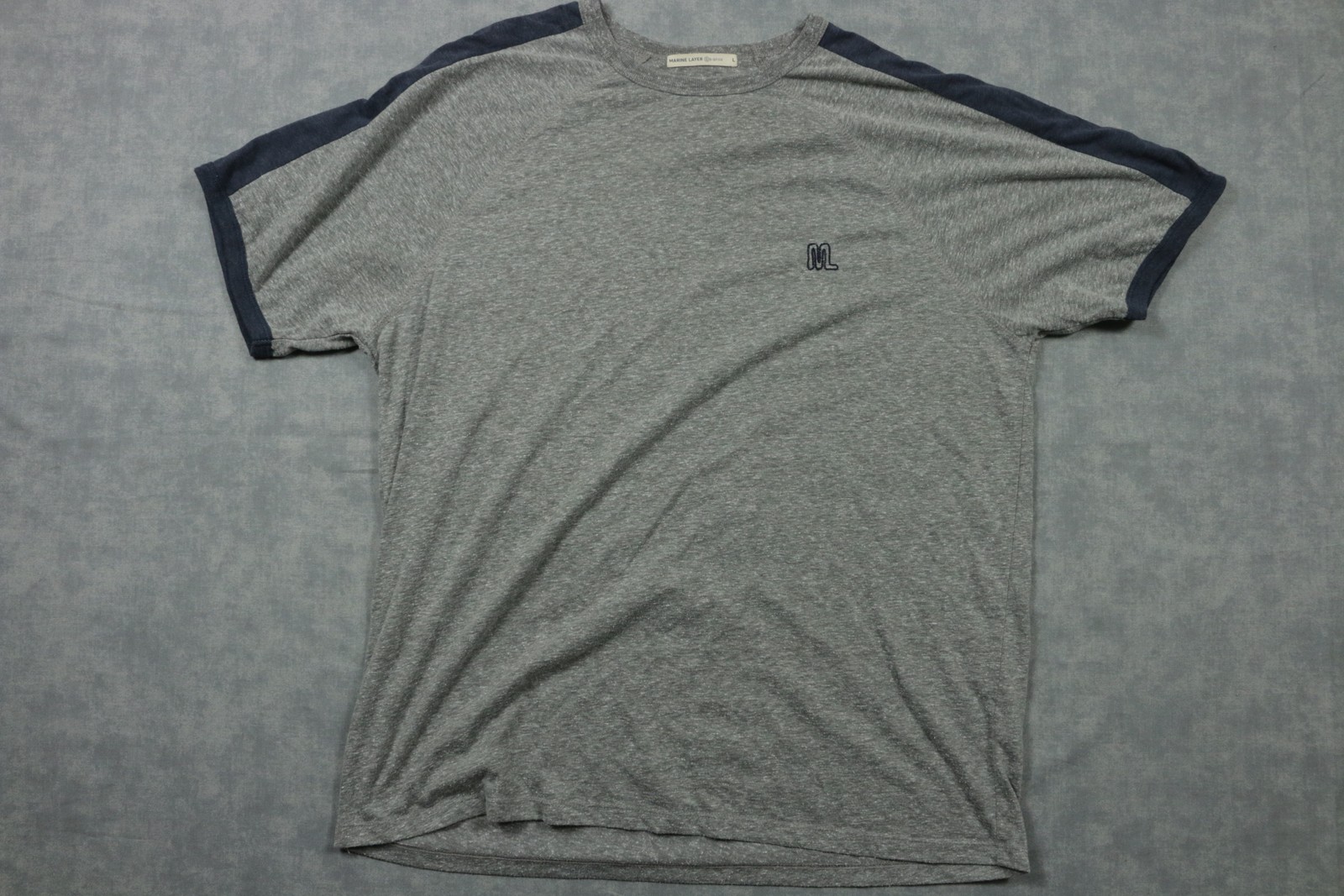 Marine Layer Shirt Mens Large Gray Raglan Athletic Tee Soft Re-Spun Logo Top