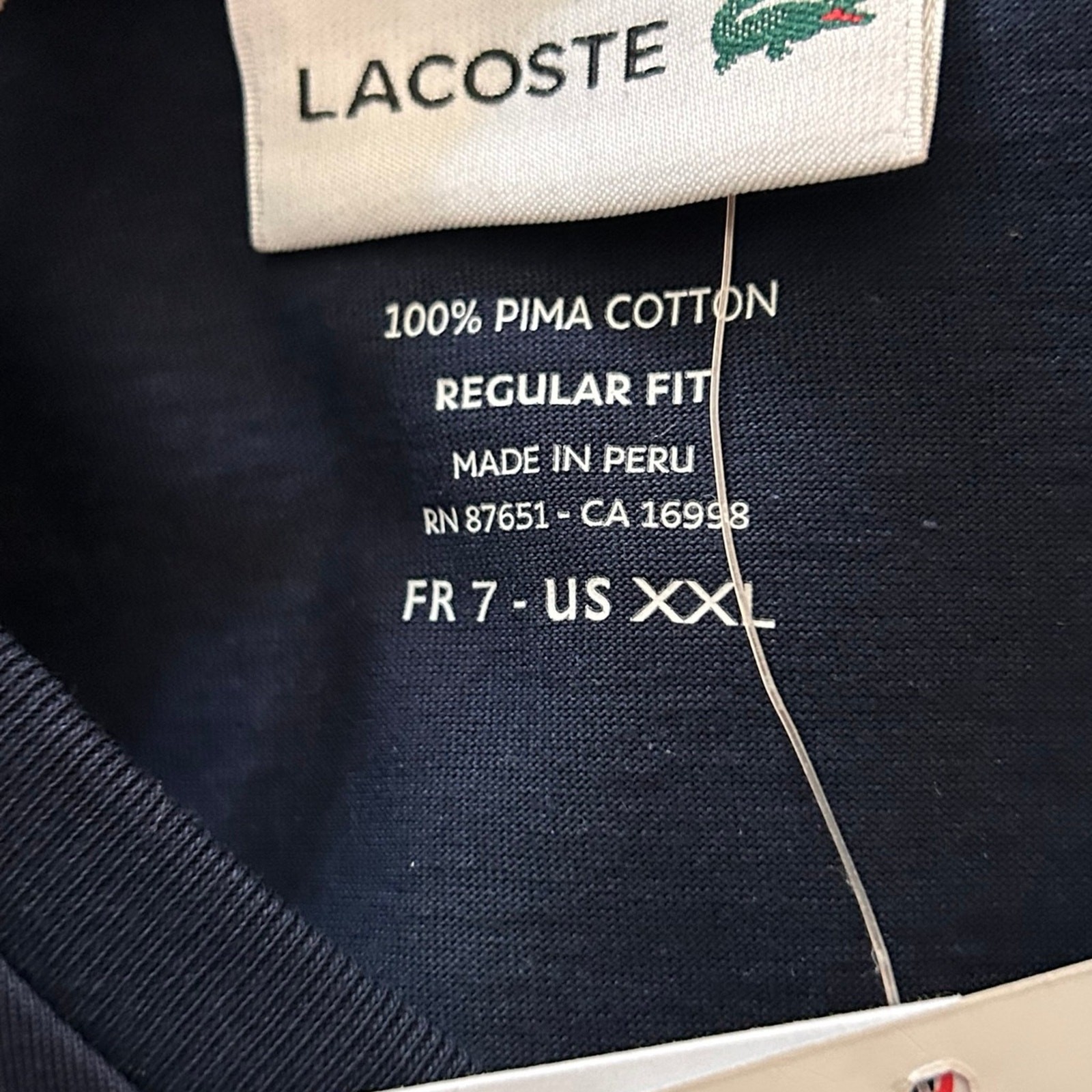NWT LACOSTE V-Neck Pima Cotton Navy Blue T-Shirt Men’s Size XXL