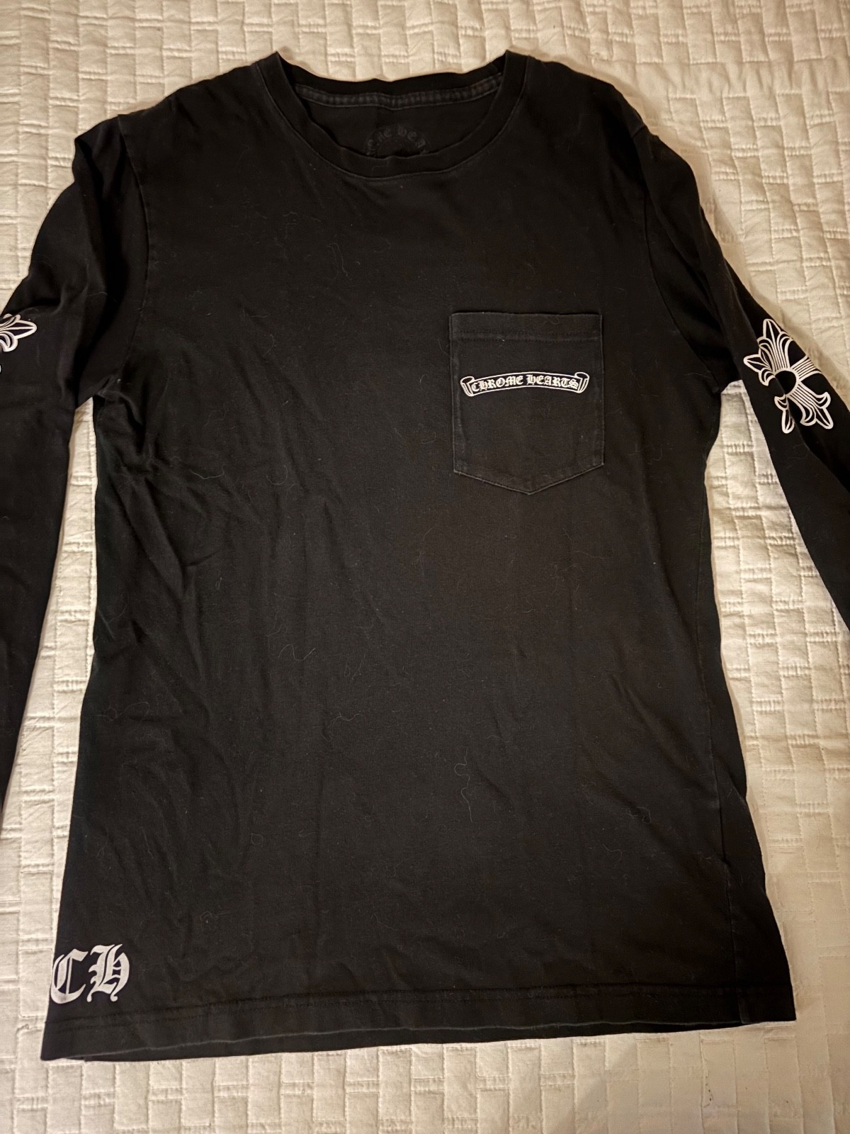 Chrome Hearts Men’s T-Shirt Long Sleeve Print Stars Black Size Medium Pocket