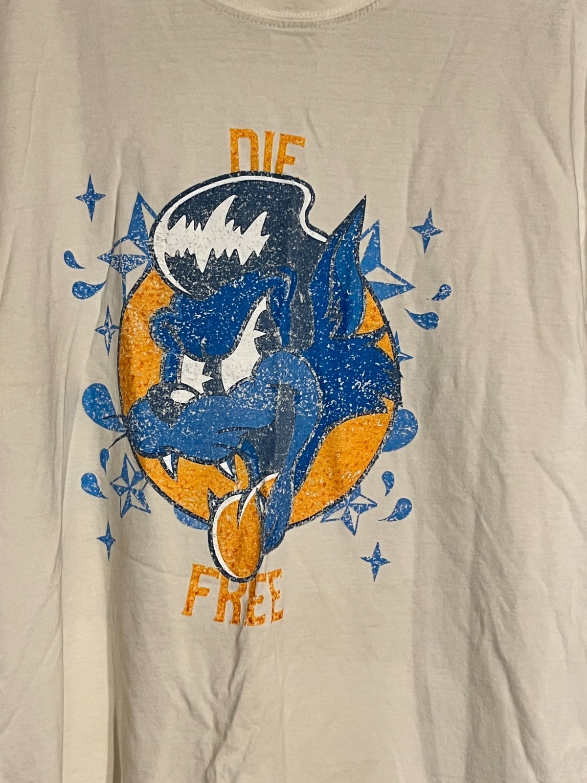 AS COLOUR Graphic T Shirt Mens Large White Die Free Print Short Sleeve 22×29