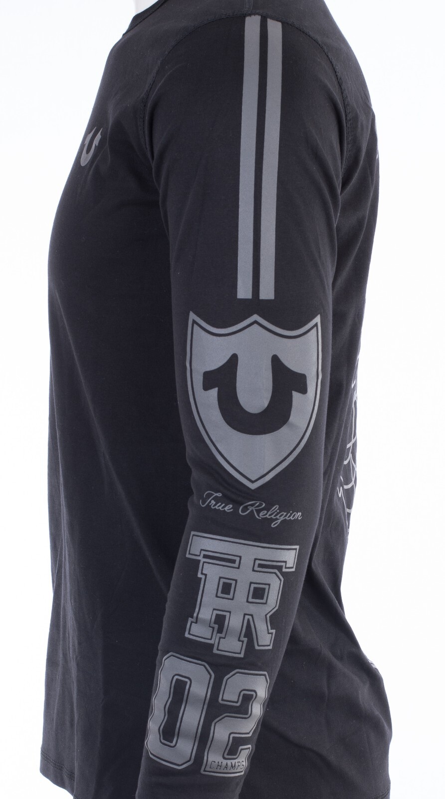 $99 TRUE RELIGION Black MOTO PUFF Horseshoe Long Sleeve Designer Graphic T-shirt