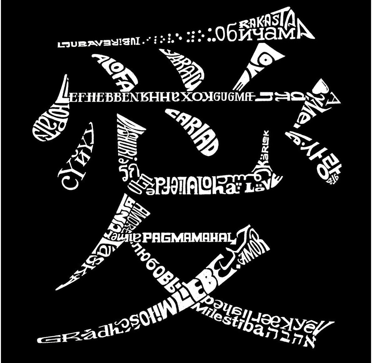 LA Pop Art Men’s Word Art Love In 44 Languages Long Sleeve Crewneck T-Shirt Sz L