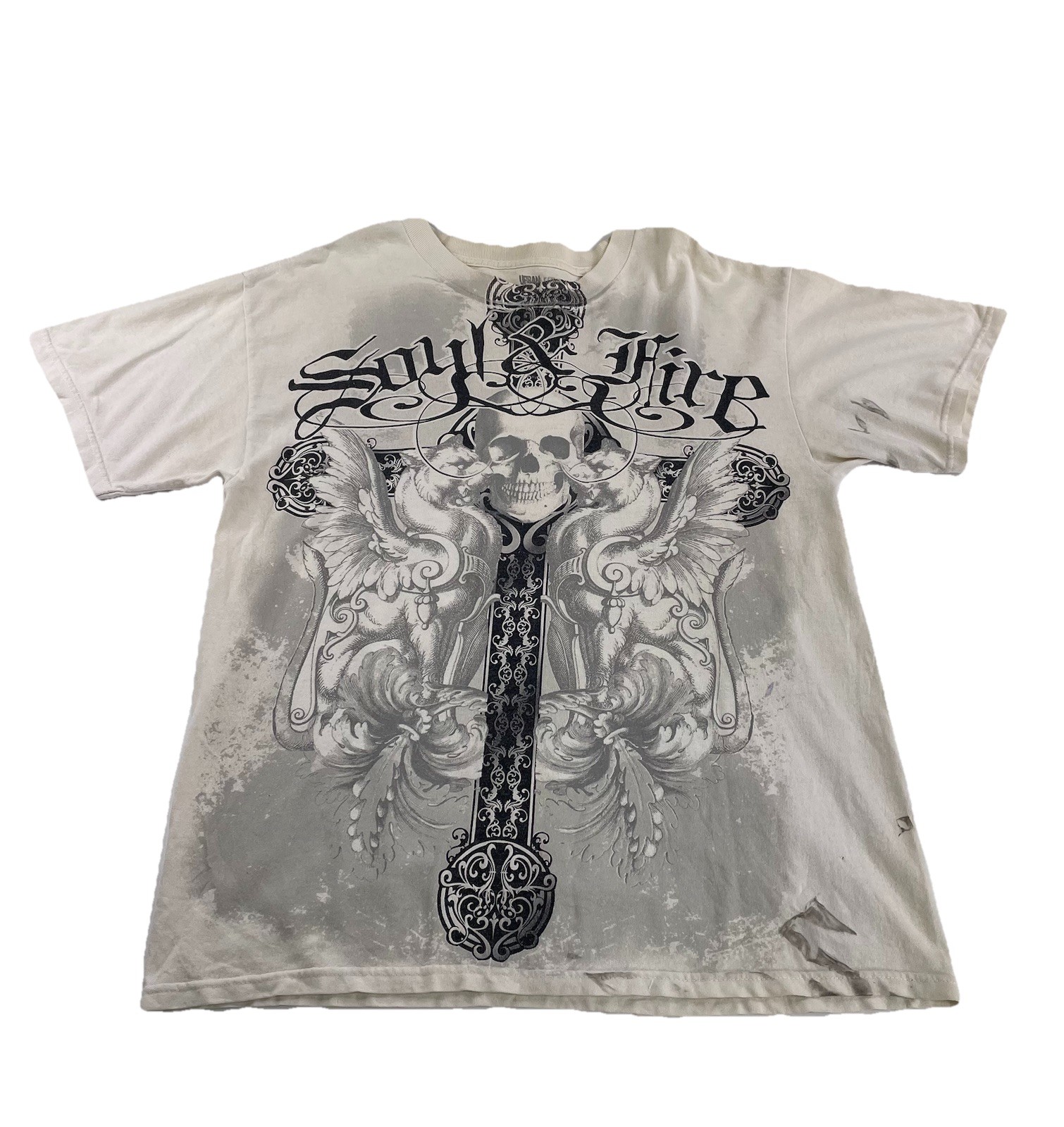 Mens 20s Urban Legend Soy & Fire White Graphic Tee Size L