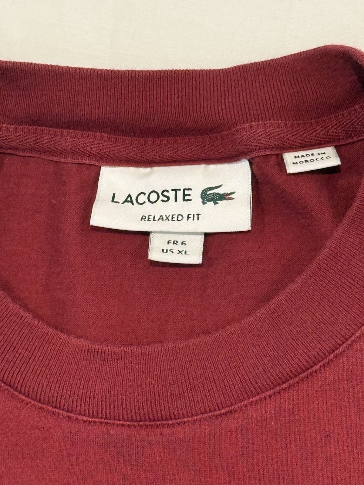 Lacoste Red Relaxed Fit Cotton Spell-Out Logo T-shirt Mens Size XL