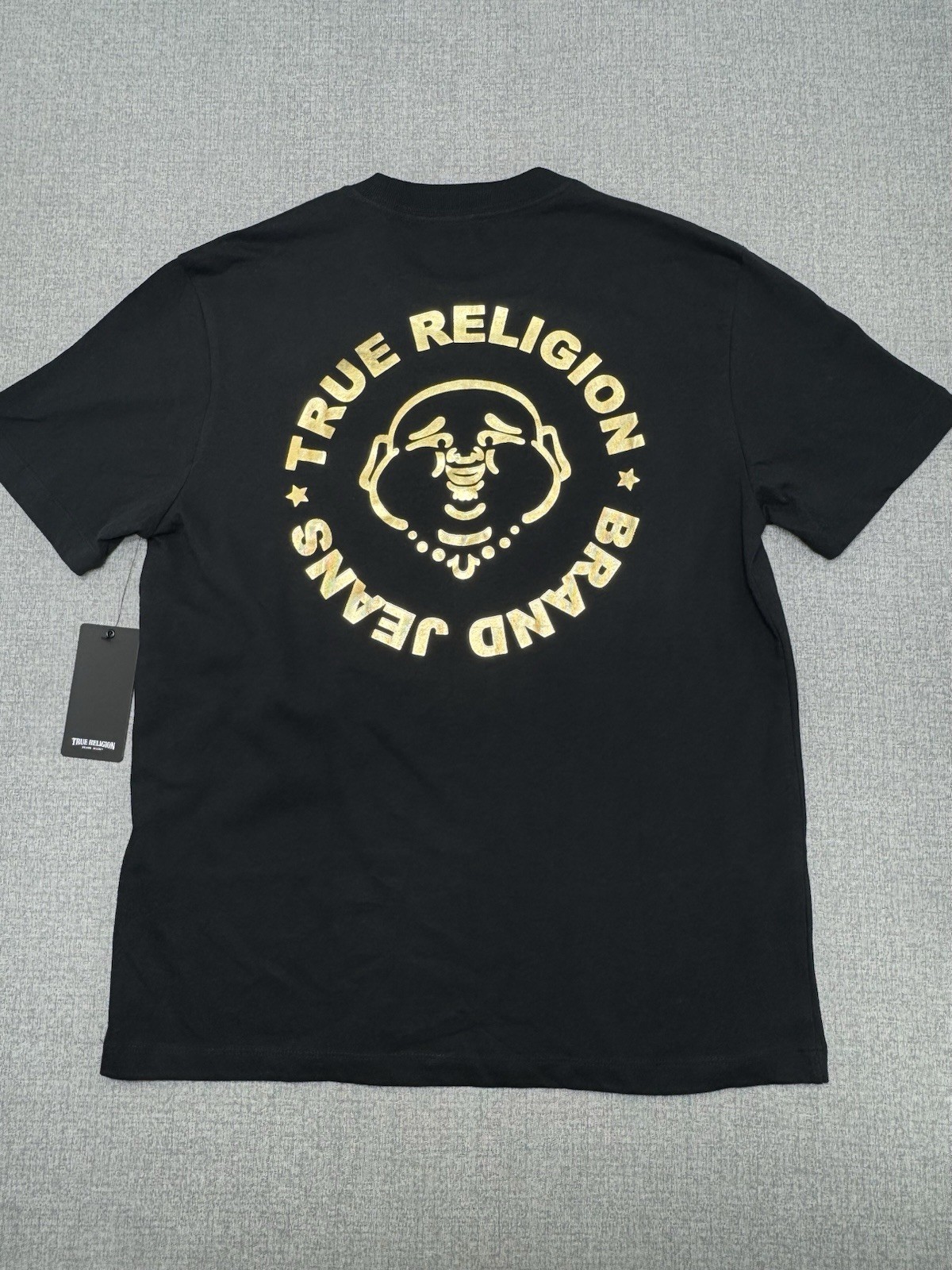 True Religion Stamp Foil SS Tee T-Shirt Size M 100% Cotton Crew Neck Jet Black