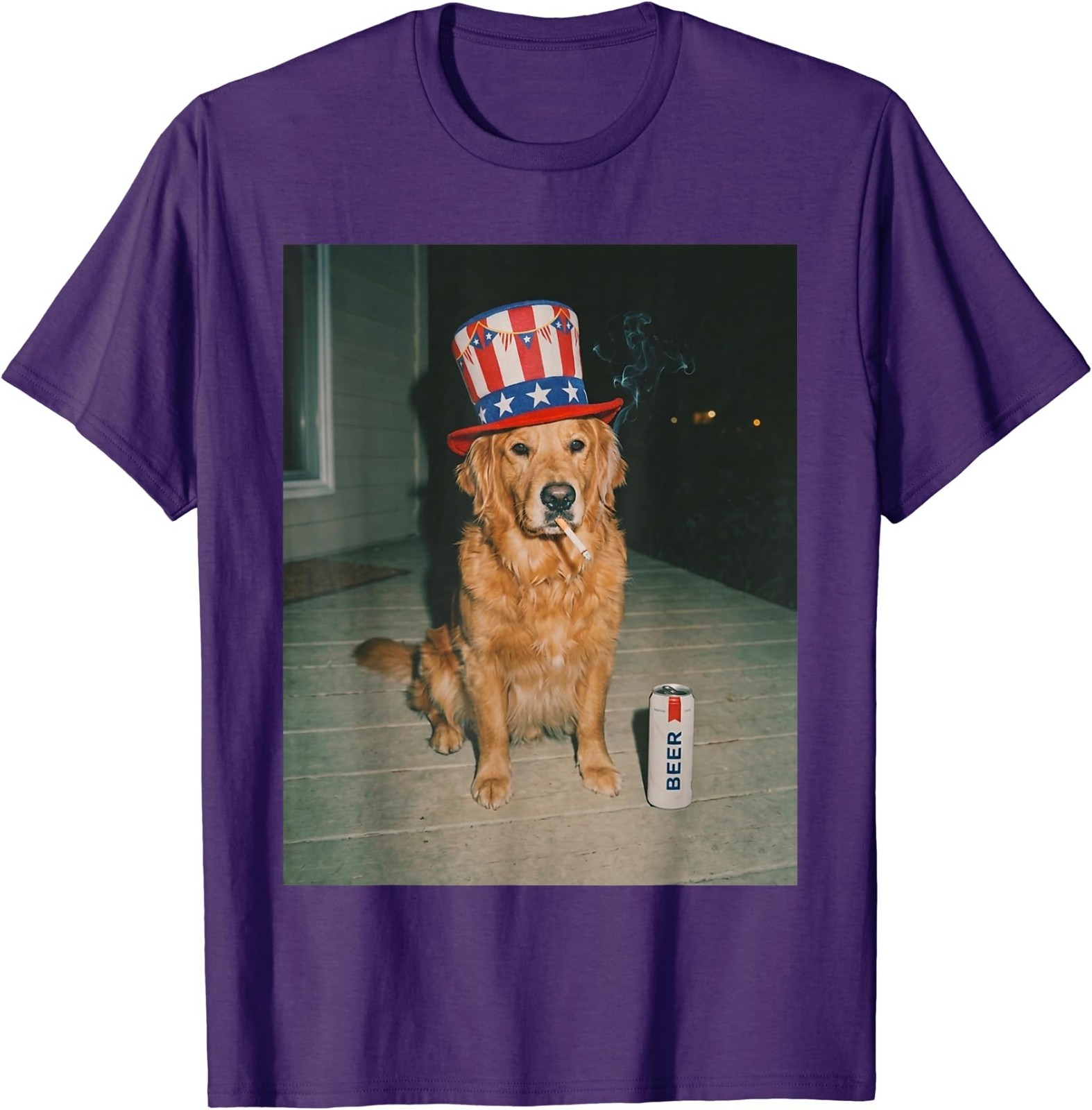 Patriotic Golden Retriever Dog Smoking Funny Dog Meme T-Shirt