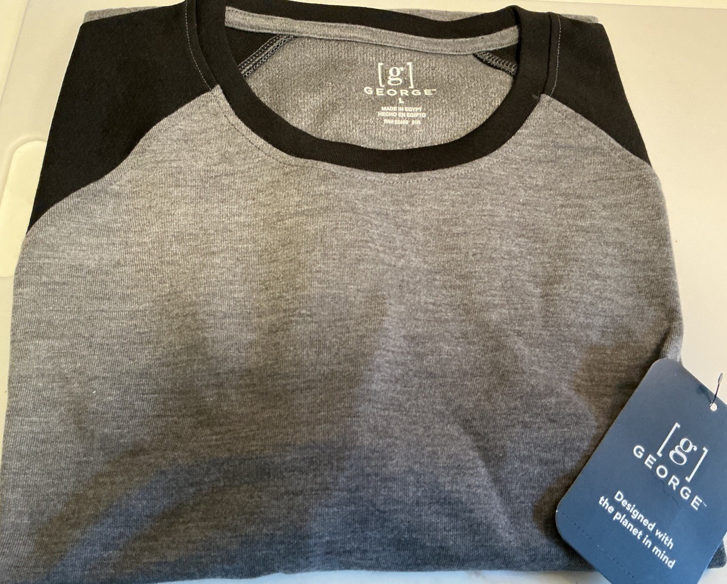 George Mens & Big Men’s Long Sleeve Raglan 2-color Tee Size L Black On Charcoal