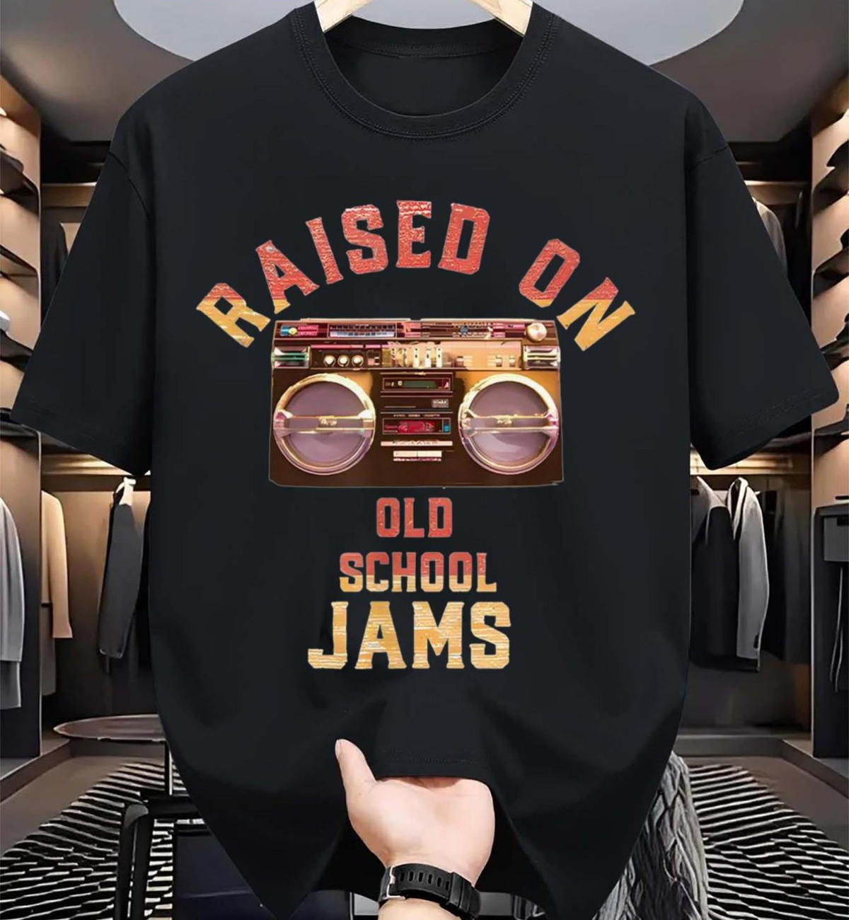 Men’S Retro 80s 90s Music T-Shirt | Raised on Old School Jams Boombox and Casset