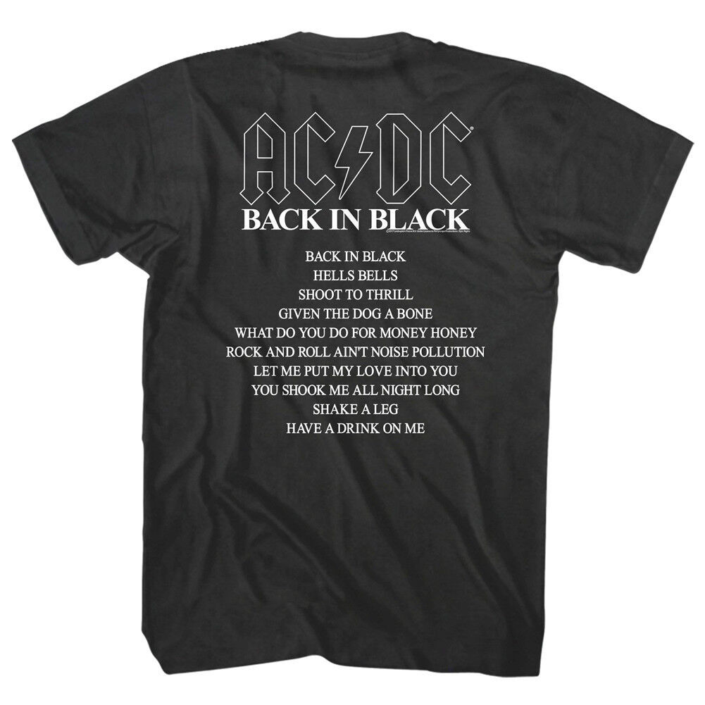 ACDC Back In Black Song List 1980 Concert Men’s T Shirt Band Music Merch