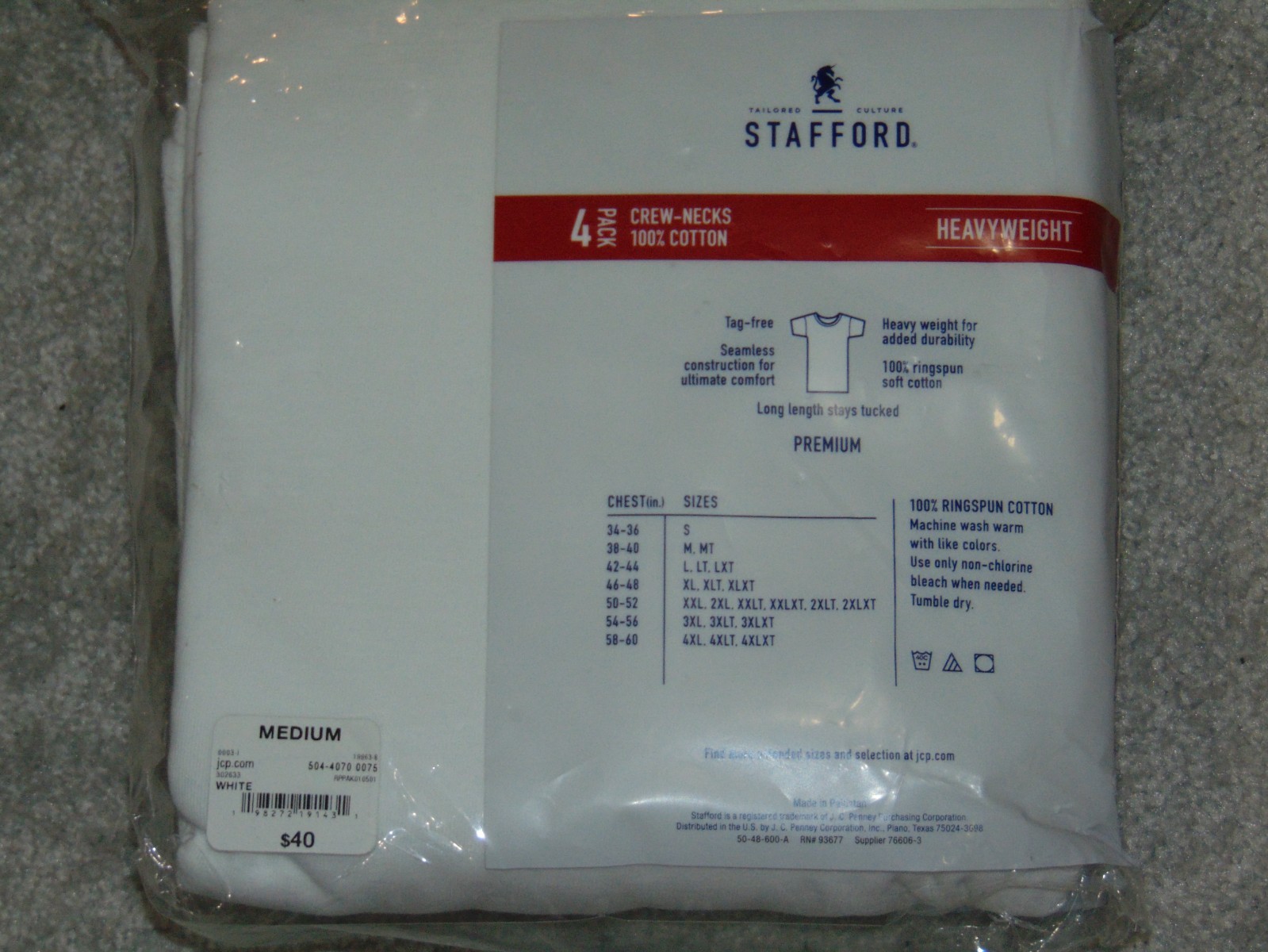 Stafford Premium Men Medium 4 Pack Short Sleeve Crew Neck T-Shirt Heavyweight