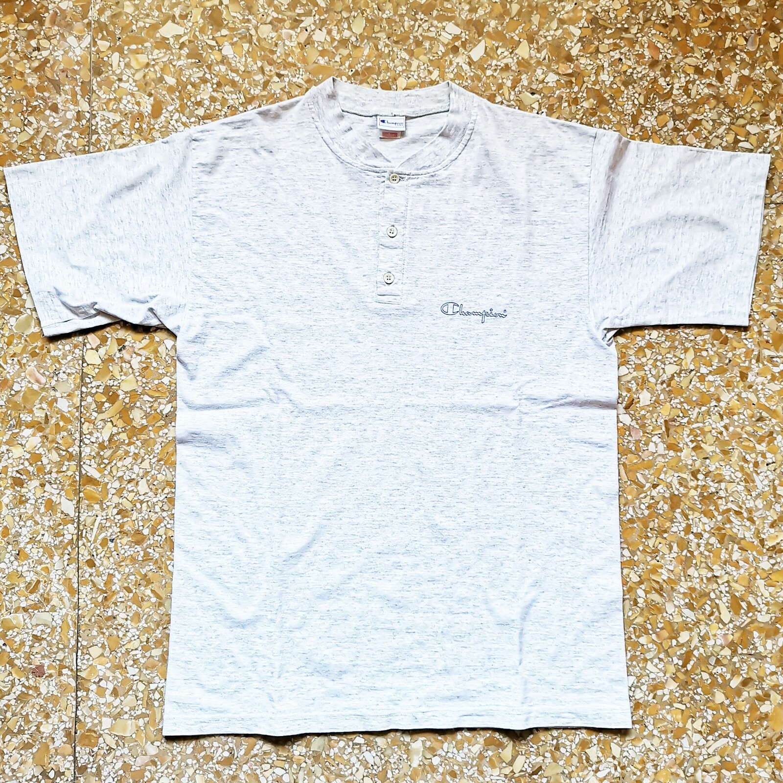 CHAMPION USA grey cotton t-shirt large crew neck button 90