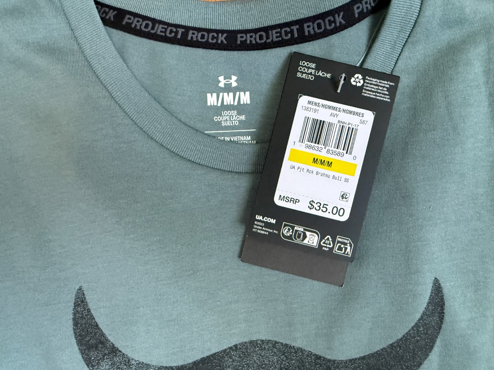 Under Armour Project Rock Payoff T-Shirt Tee Jasper Blue Men’s Sz M New
