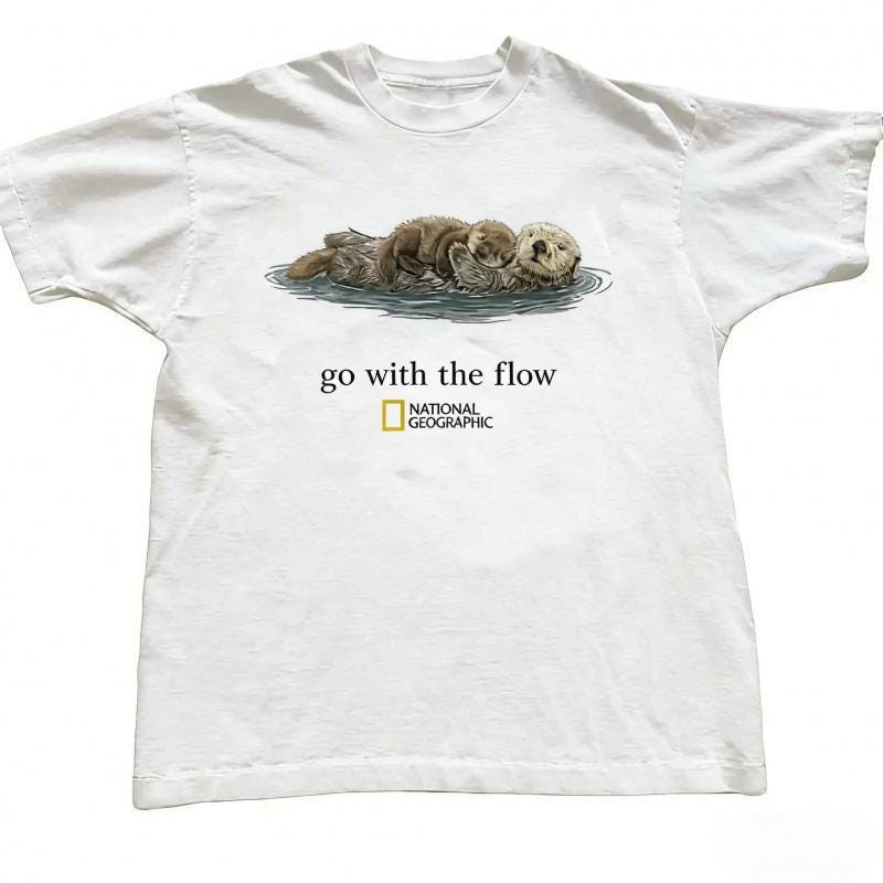 Go With The Flow Otter National Geographic T-Shirt, Vintage Unisex Tee