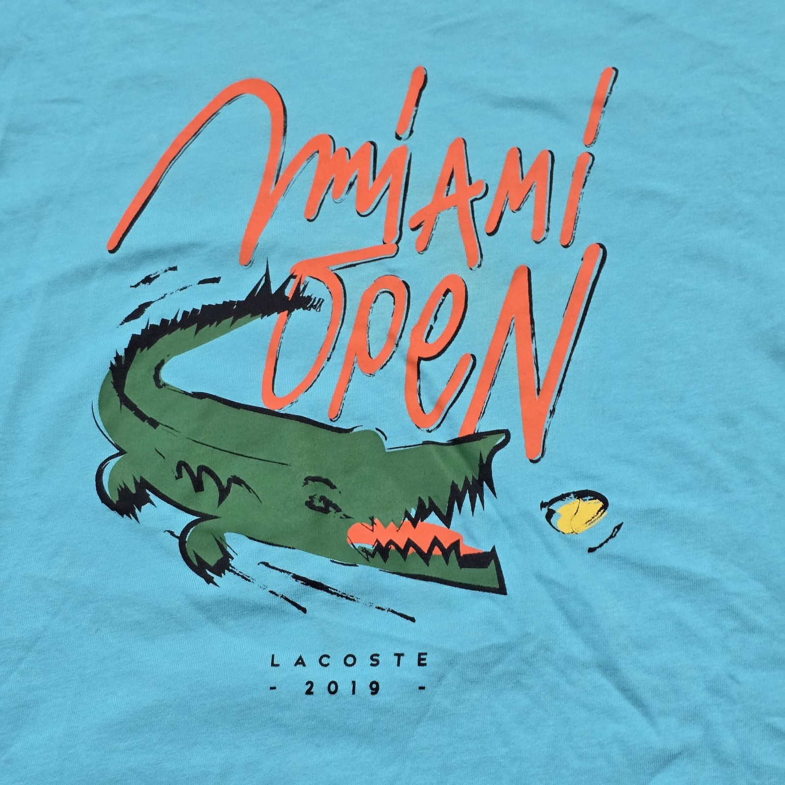 Lacoste Sport Miami Open Mens M Turquoise Tennis Performance T Shirt Croc Logo